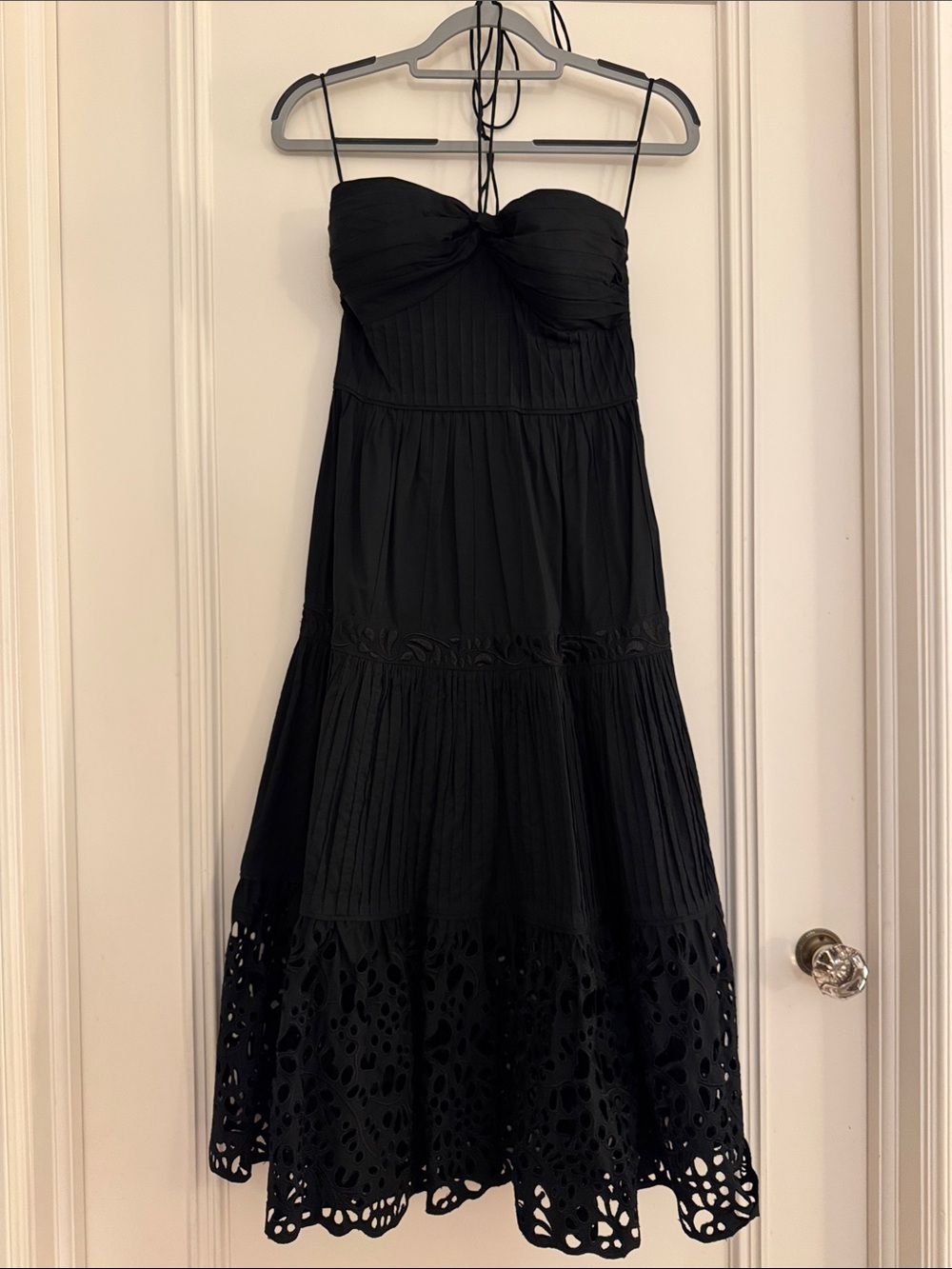 Catherine Malandrino Black Strapless Midi Dress with Laser-Cut Hem